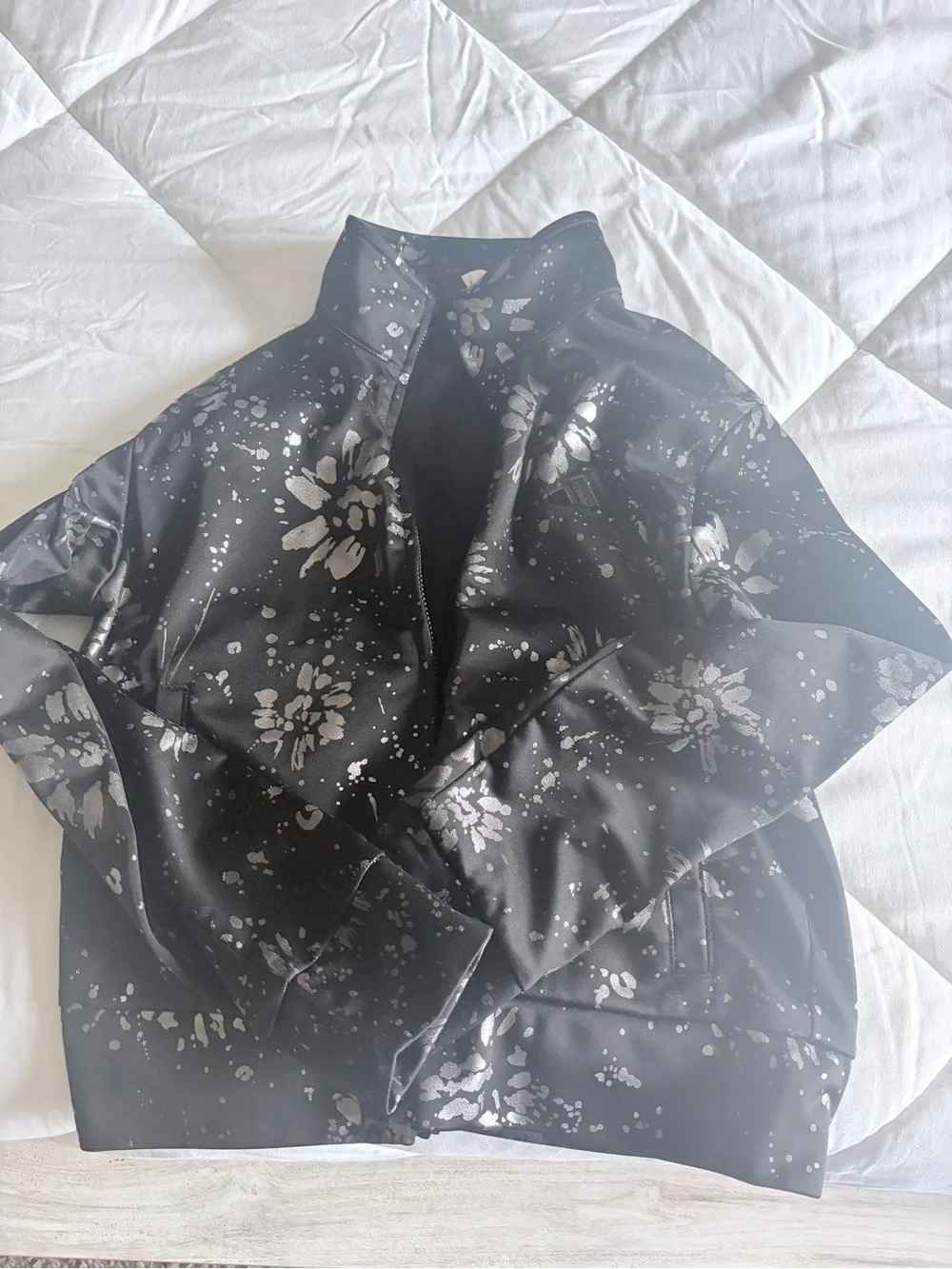 adidas Black Jacket with Silver Floral Print